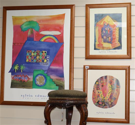 Sylvia Edwards, 3 coloured prints: Royal party. Steps to 2000, signed, and Labrynth medallion, largest 91 x 64cm